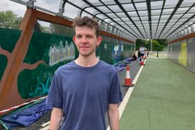 Alex Teague, 20, volunteered to paint the Thomson Street Bridge in Stockport. 