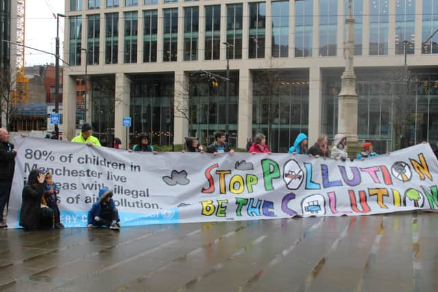 Manchester Friends of the Earth protesting about air pollution levels