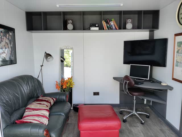 A chill-out TV room created in a garden studio