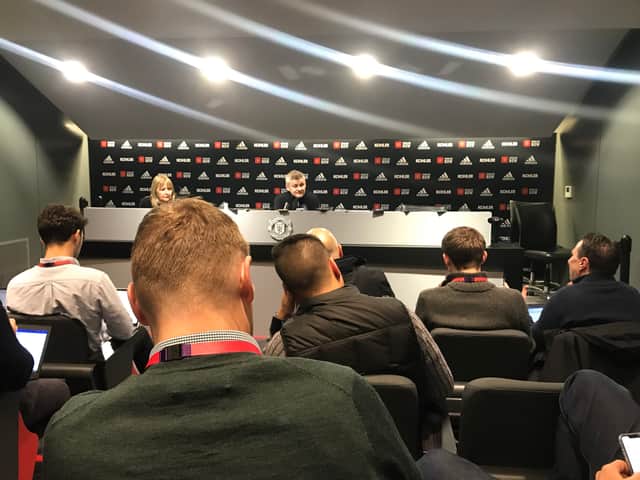 Covid-19 meant an end to in-person press conferences, such as this one with Ole Gunnar Solskjaer.