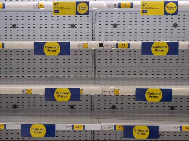 <p>Empty supermarket shelves are seen in a supermarket on July 23, 2021 in London (Photo by Dan Kitwood/Getty Images)</p>