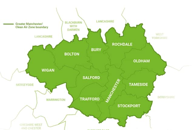 A graphic showing the boundary of the GM Clean Air Zone