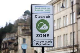 A Clean Air Zone sign. (Photo by GEOFF CADDICK/AFP via Getty Images)