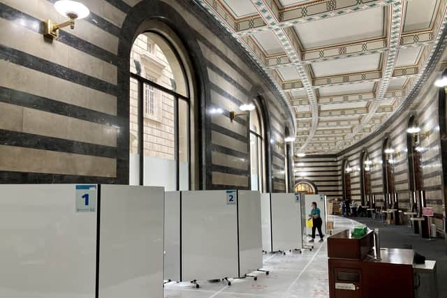 The vaccination pods at Rates Hall