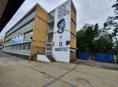 The new mural of Marcus Rashford on the side of the admin block of Highgate Wood Secondary School, in Crouch End. Credit: Highgate Wood Secondary School,
