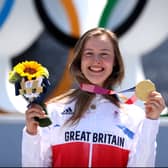 Gold medallist Charlotte Worthington after the Women’s Park Final at the Tokyo 2020 Olympic Games at Ariake Urban Sports Park. Photo by Ezra Shaw/Getty Images