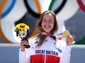 Gold medallist Charlotte Worthington after the Women’s Park Final at the Tokyo 2020 Olympic Games at Ariake Urban Sports Park. Photo by Ezra Shaw/Getty Images