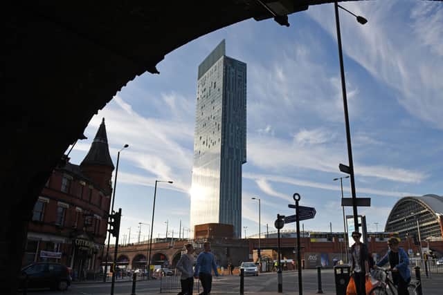 Central Manchester, including the Hilton hotel. Photo: Oli Scarff/AFP via Getty Images