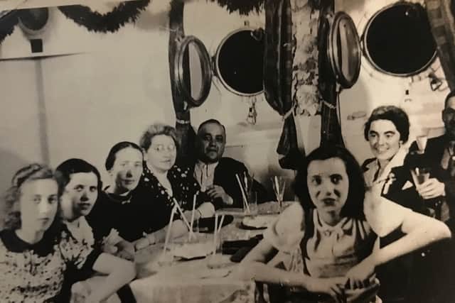 Gisela Feldman (far left front) and Sonja Sternberg (far right front) on the St Louis
