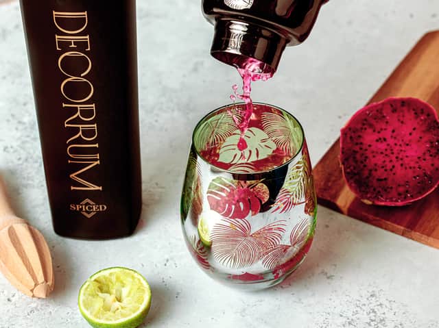 <p>A dragonfruit spritz made with Decorrum rum</p>