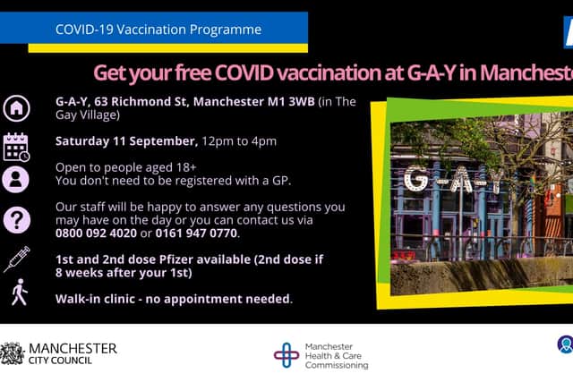 A flyer for the drop-in Covid jabs at GAY