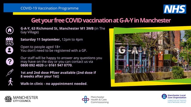A flyer for the drop-in Covid jabs at GAY