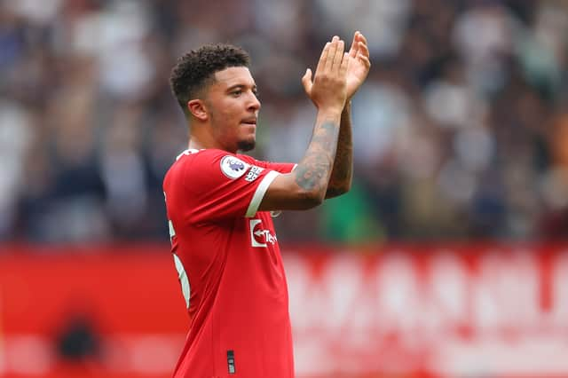 Jadon Sancho applauds the Old Trafford crowd. Credit: Getty.