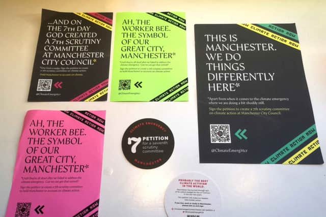 Climate Emergency Manchester flyers and beer mats