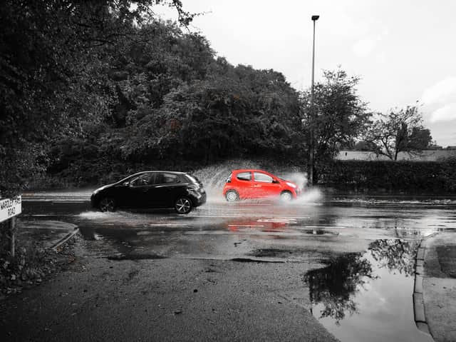 <p>Heavy rain in Salford, Greater Manchester, England J</p>