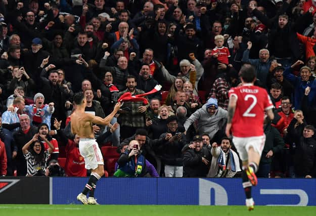 Cristiano Ronaldo celebrates scoring for United against Villarreal. Credit: Getty.