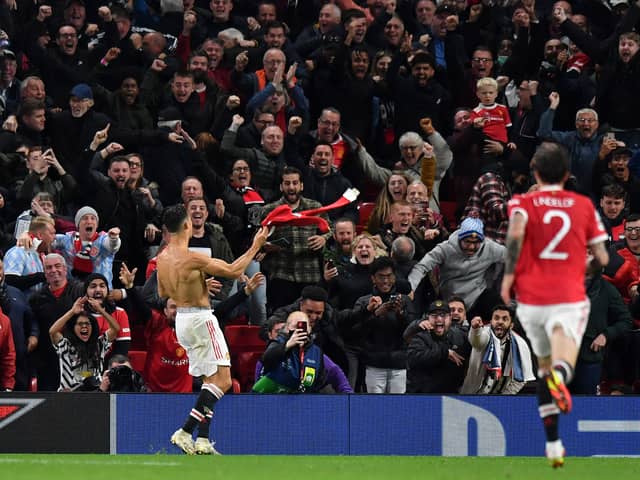 Cristiano Ronaldo celebrates scoring for United against Villarreal. Credit: Getty.