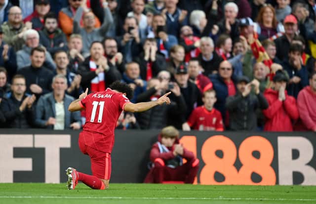 Salah scored a sensational solo goal at Anfield. Credit: Getty.
