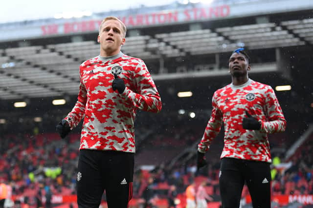 Danny van de Beek is a frustrated figure at Manchester United. (Photo by Michael Regan/Getty Images)
