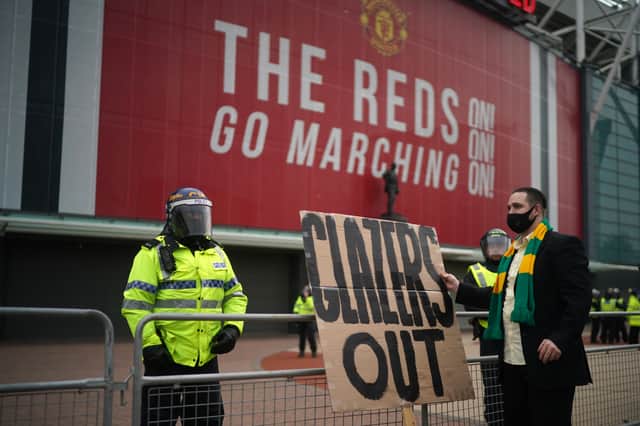 A protest against the Glazers in May 2021 Credit: Getty