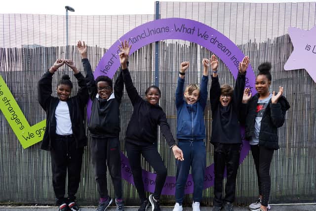 Pupils from the New Islington Free School with the artwork