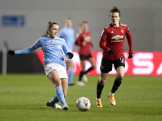 Manchester City and United do battle in the Women’s Super League once again. (Photo by Naomi Baker/Getty Images)