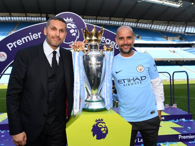 Khaldoon Al Mubarak and Pep Guardiola. Credit: Getty.