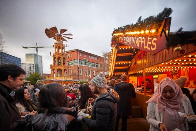 <p>Manchester Christmas markets, pictured in 2018  Credit: Mark Waugh</p>