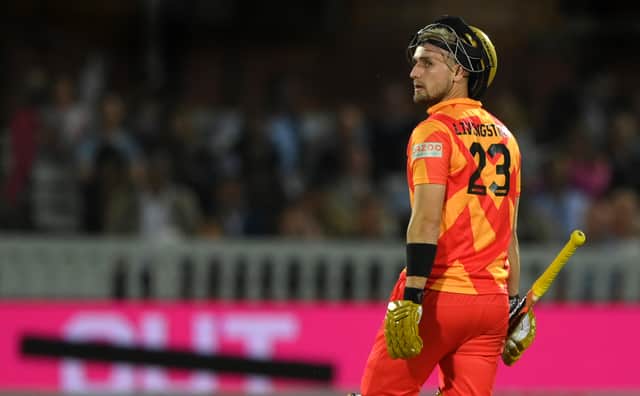 Liam Livingstone reacts after being run out during The Hundred Final match between Birmingham Phoenix Men and Southern Brave Men at Lord's Cricket Ground on August 21, 2021 in London, England. (Photo by Stu Forster/Getty Images)