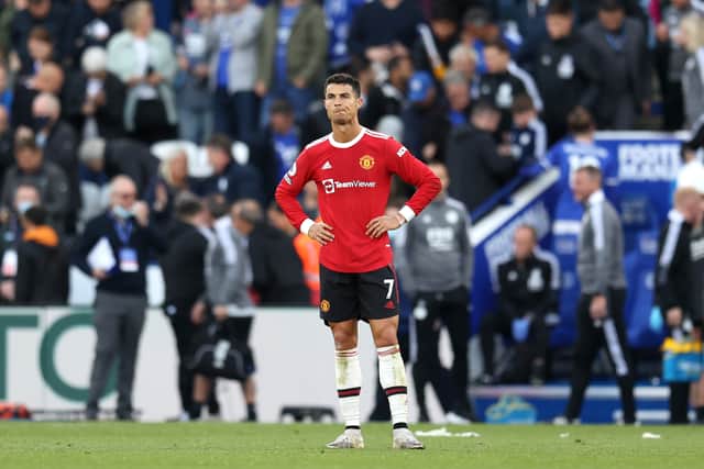 Cristiano Ronaldo failed to sparkle at Leicester. Credit: Getty.