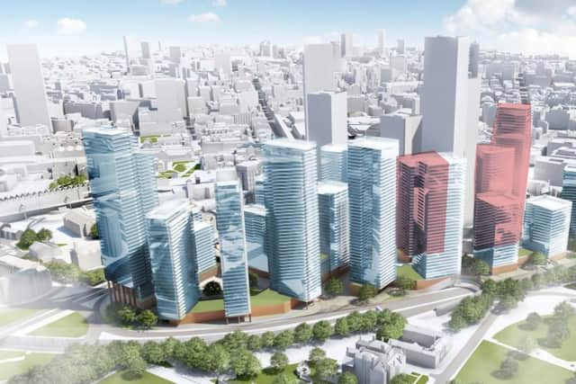 A CGI of the latest skyscapers proposed by Renaker as part of the regeneration in the Great Jackson Street area. Credit: Renaker/SimpsonHaugh