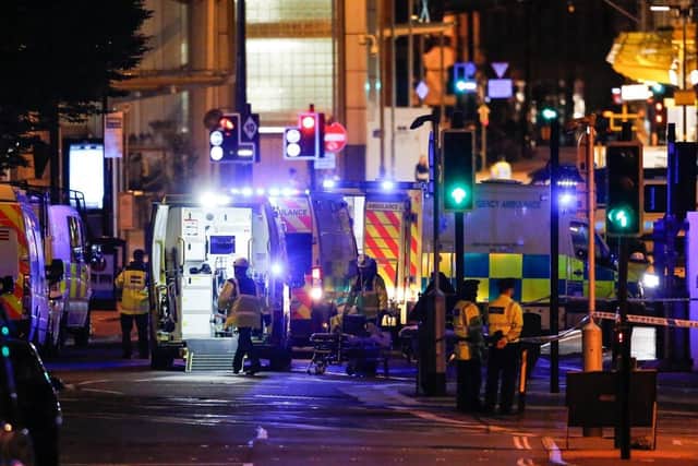 Emergency services working at the scene of the Manchester Arena bombing. Picture: SWNS 