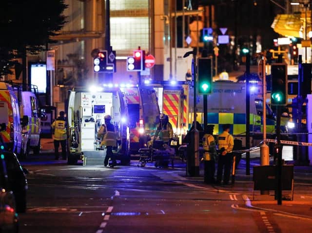 Emergency services working at the scene of the Manchester Arena Bombing. Picture: SWNS 