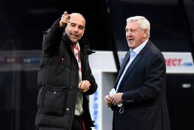 Pep Guardiola has given his support to Steve Bruce after he was dismissed earlier this week. (Photo by Peter Powell - Pool/Getty Images)