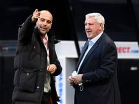 Pep Guardiola has given his support to Steve Bruce after he was dismissed earlier this week. (Photo by Peter Powell - Pool/Getty Images)