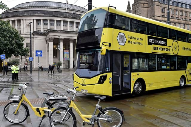 A Bee Network bus and two bicycles. Photo: TfGM