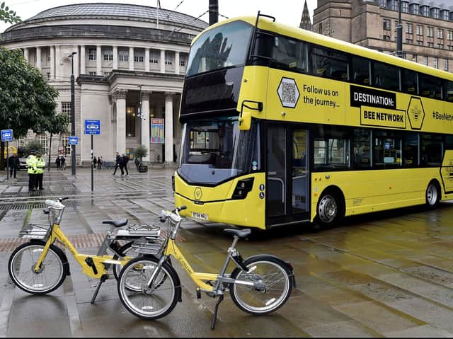 <p>A Bee Network bus and two bicycles. Photo: TfGM</p>