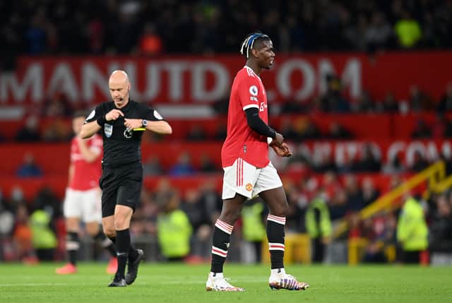 Paul Pogba sees red for United: Credit: Getty.