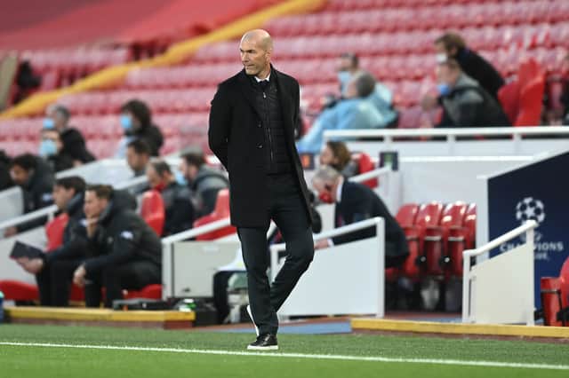 Zinedine Zidane is the front-runner to succeed Solskjaer should United opt to sack him.  (Photo by Michael Regan/Getty Images)