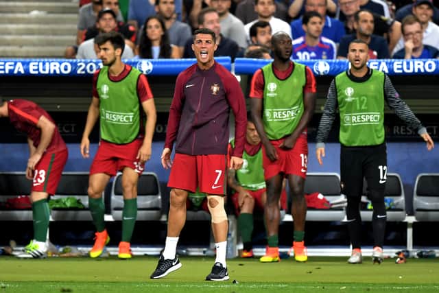 Cristiano Ronaldo shouting instructions on the touchline, could we see this at Old Trafford? (Photo by Michael Regan/Getty Images)