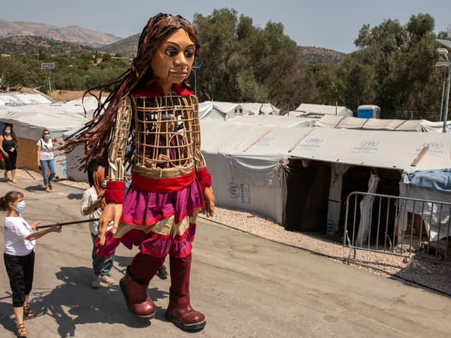 Little Amal in Greece. Photo: Sokratis Baltagiannis/UNHCR