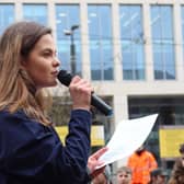 Emma Greenwood speaking at a youth climate strike