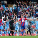 Aymeric Laporte is sent off as Manchester City lose to Crystal Palace. Credit: Getty.