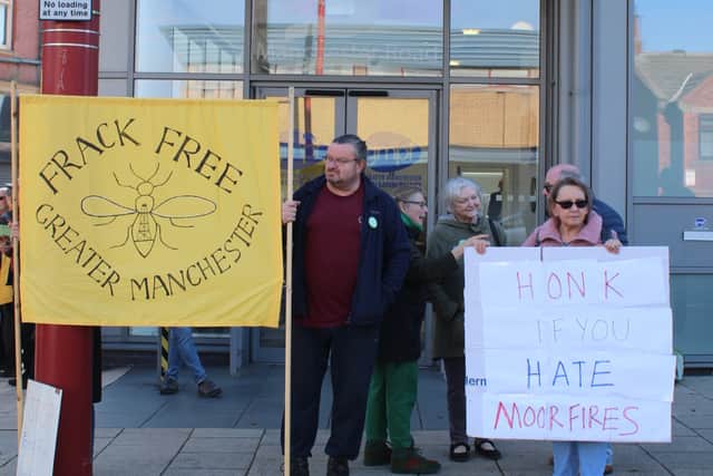 A protest against fossil fuel investment outside the Greater Manchester Pension Fund offices in Droylsden in 2018. Photo: Friends of the Earth Manchester