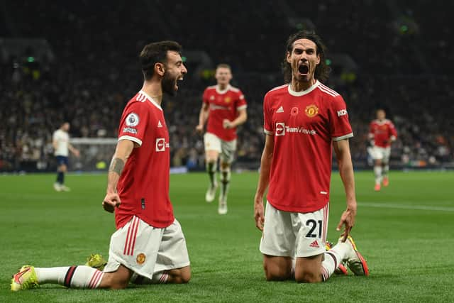 Bruno Fernandes and Edinson Cavani. Credit: Getty.