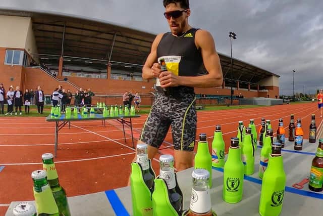 After each lap of the track a beer must be drunk. Photo: Beer Mile Media