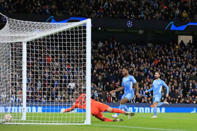 Raheem Sterling netted Man City’s fourth on the night. Credit: Getty.