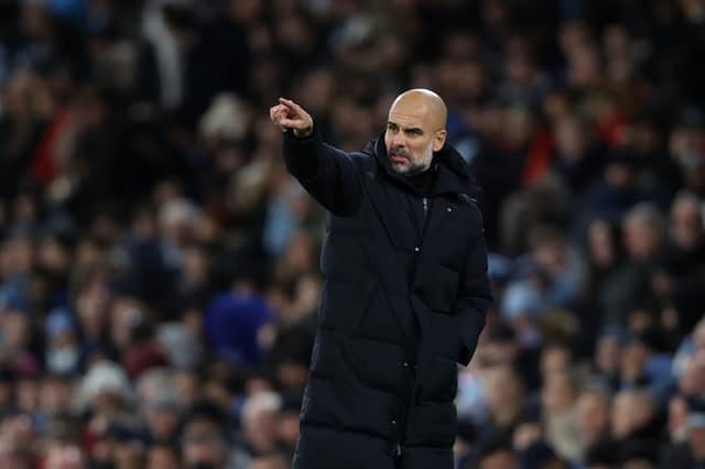 <p>Pep Guardiola wasn’t happy after Manchester City’s win over Club Brugge. Credit: Getty.</p>