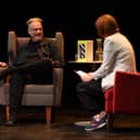 Paul Morley talking to Julie Campbell about his book at Manchester Literature Festival. Photo: Gareth Lowe