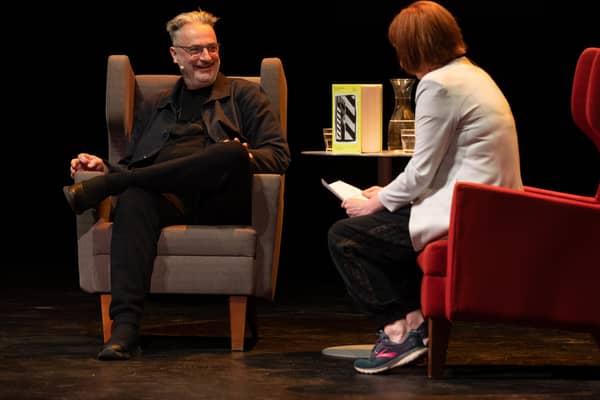 Paul Morley talking to Julie Campbell about his book at Manchester Literature Festival. Photo: Gareth Lowe